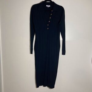 525 America Black Sweater Dress | Long Sleeve | Button Up Collar